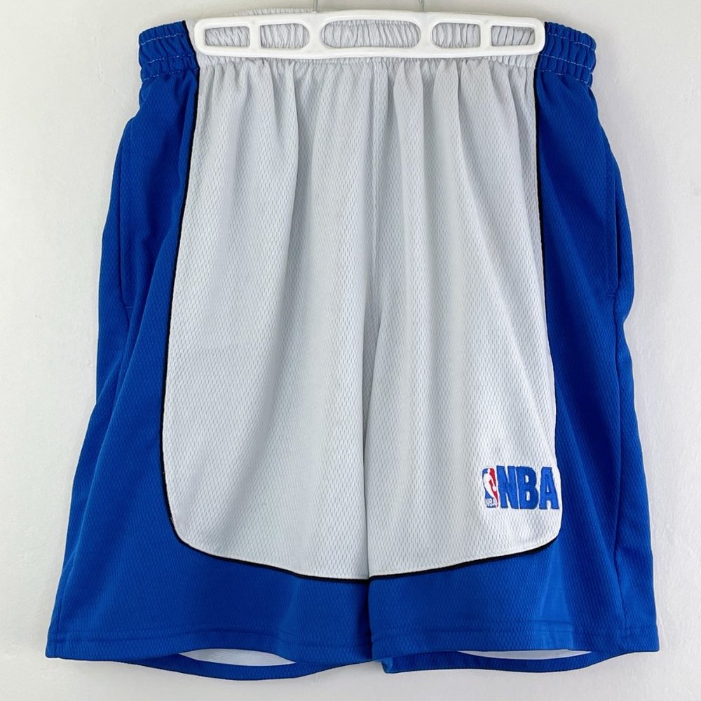 NBA Elevation White and Blue with Black Piping Mesh Basketball Shorts Size: L